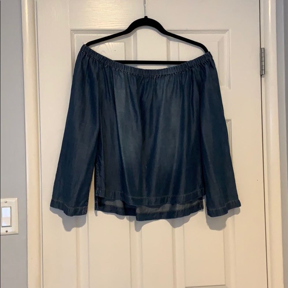 Off The Shoulder Dark Chambray Blouse